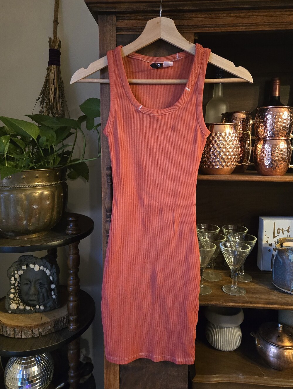 UPCYCLED Burnt Orange Hand-Dyed Sleeveless Bodycon Tank Dress, Xsmall